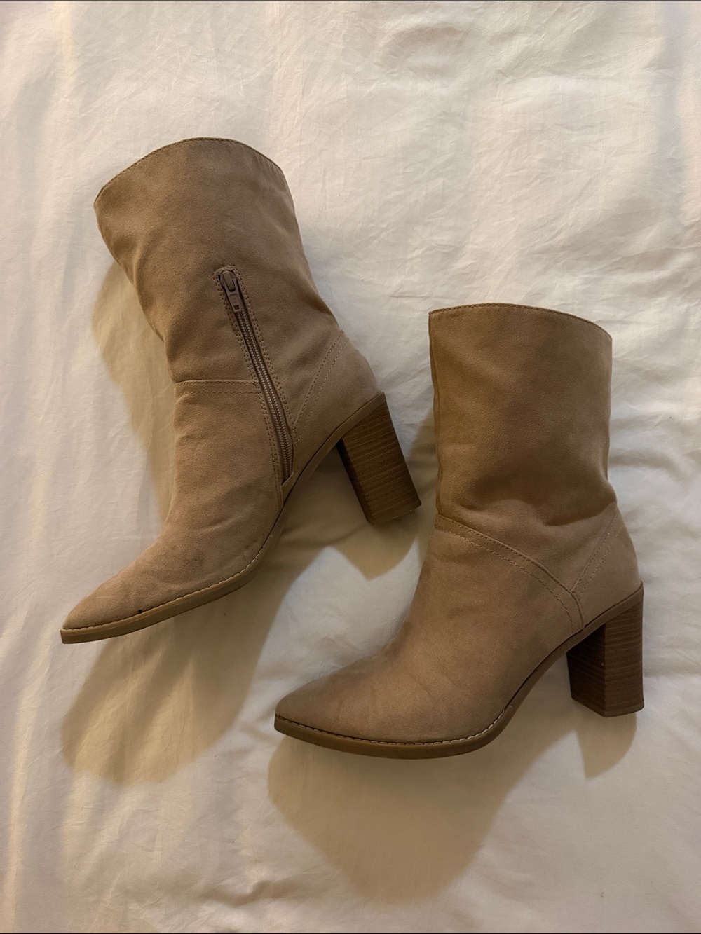 Classic Women's Mid-Calf Block Heel Boots in Taupe